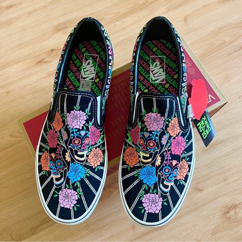 Vans Multicolor Floral Skull Slip-On Loafers